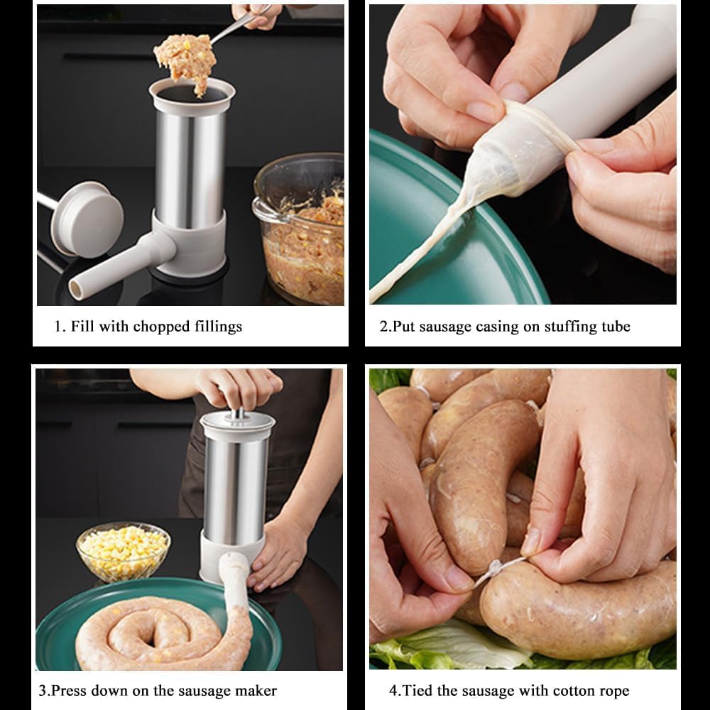 Máquina de salchichas casera de cocina con 4 tubos de relleno, máquina de salchichas vertical, relleno rápido de salchichas, 2.2 libras
