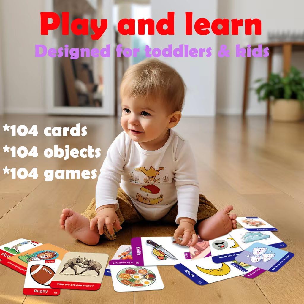 Docdeer Tarjetas didácticas para niños pequeños de 208 lados -104 Objetos de Aprende Alimentos Animales Tarjetas 2 3 4 5 6 7 8