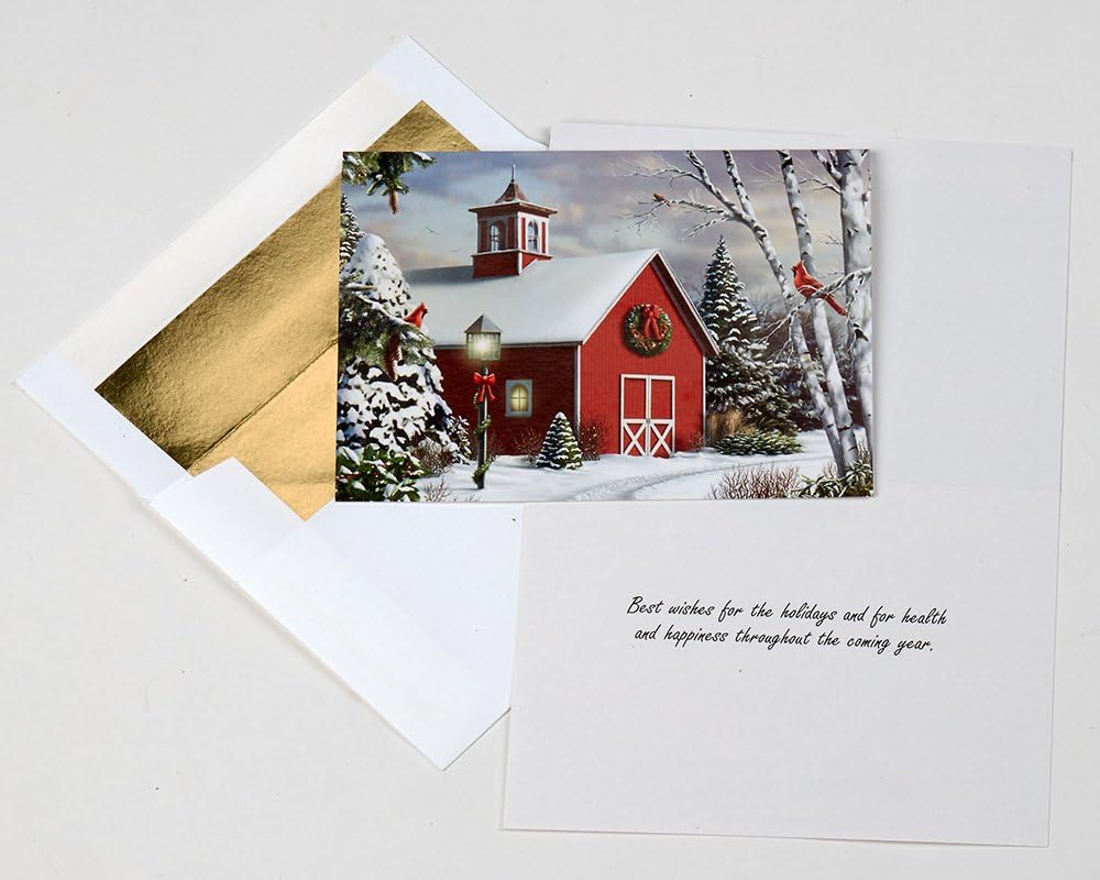 As Winter Calls – Tarjetas de Navidad en caja, 15 tarjetas y 16 sobres forrados con papel de aluminio