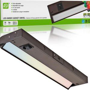 ASD Iluminación LED giratoria para debajo del gabinete, bronce de 18 pulgadas, 8 W, cableado o enchufable, 2700 K3000 K4000 K seleccionable, lente ASD Iluminación LED giratoria para debajo del gabinete, bronce de 18 pulgadas, 8 W, cableado o enchufable, 2700 K3000 K4000 K seleccionable, lente