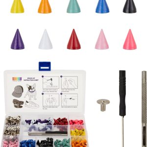 Bright Creations Juego de 230 piezas de pinchos y tachuelas coloridas para manualidades y ropa con herramientas y caja de almacenamiento de rejilla Bright Creations Juego de 230 piezas de pinchos y tachuelas coloridas para manualidades y ropa con herramientas y caja de almacenamiento de rejilla