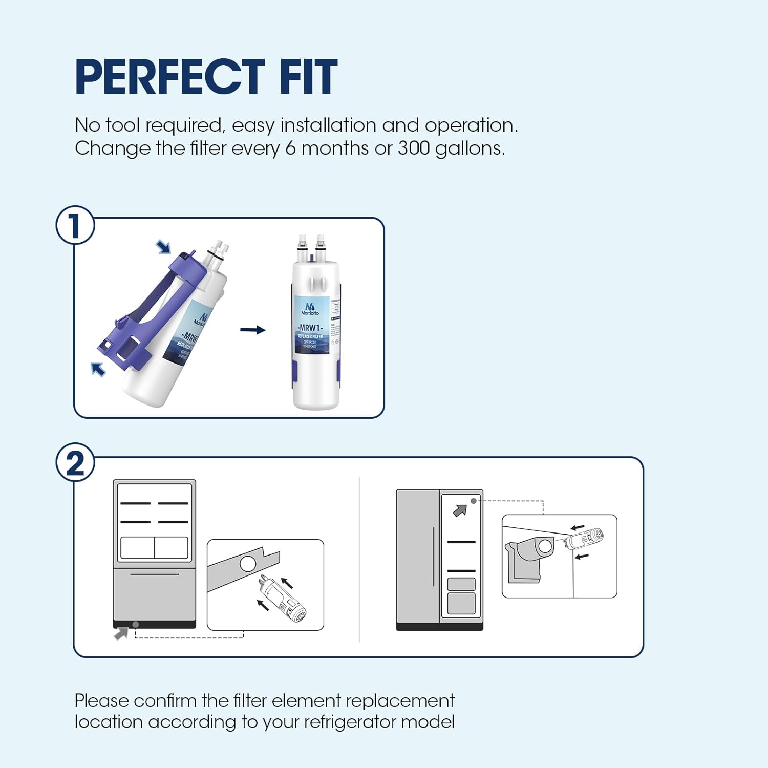 MARRIOTTO Filtro de agua para refrigerador MRW1 compatible con Whirlpool W10295370A, EDR1RXD1, filtro 1, W10295370, P4RFWB, P8RFWB2L, 46-9930,
