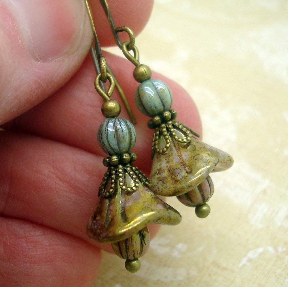 Shabby Chic Earrings with Rustic Glass Flowers