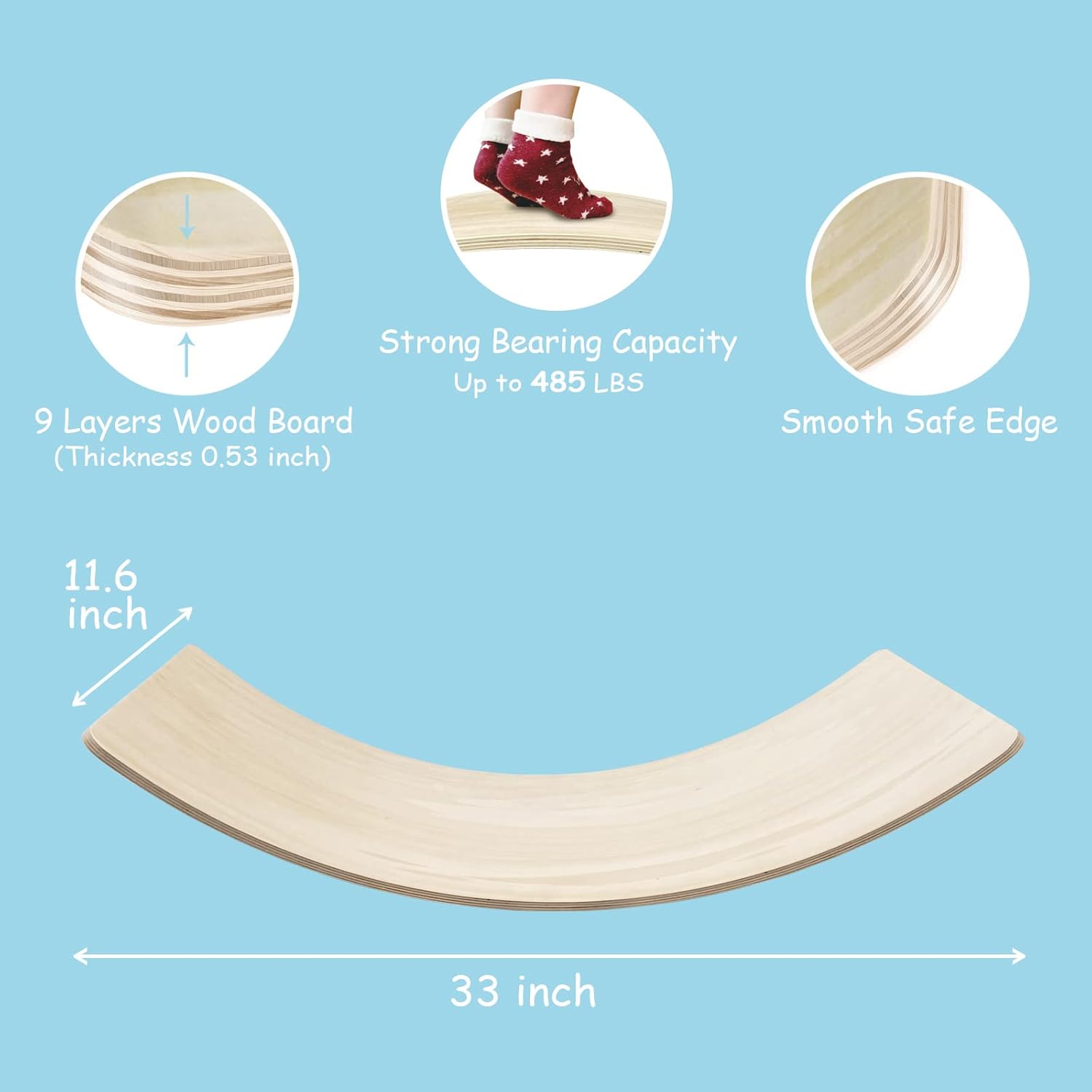 Tabla de equilibrio para niños, tabla tambaleante de 33 pulgadas, tabla de equilibrio de madera para niños pequeños, juguete de aprendizaje de
