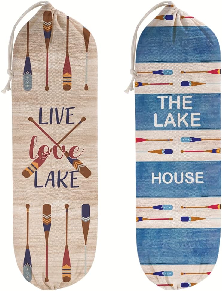 Lake House Decor – Juego de 2 dispensadores de bolsas de plástico para tienda de comestibles, almacenamiento y organización de bolsas de