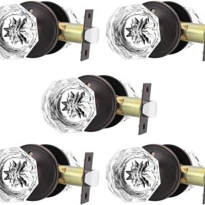 Orger Paquete de 5 pomos de puerta de vidrio con roseta de bronce aceitado, pomos de puerta de bañocama para uso de privacidad, manijas de puerta Orger Paquete de 5 pomos de puerta de vidrio con roseta de bronce aceitado, pomos de puerta de bañocama para uso de privacidad, manijas de puerta