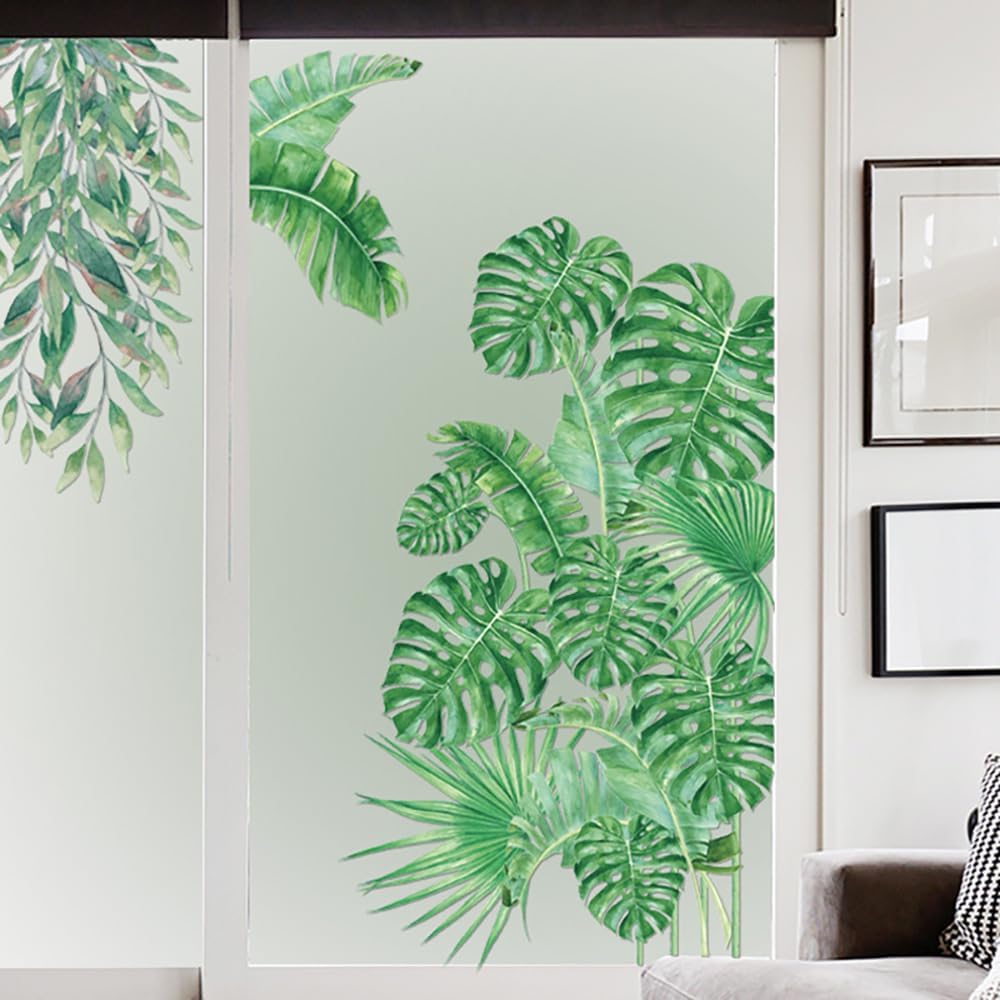Calcomanías de pared grandes de hojas verdes, calcomanías de pared de hojas de plantas tropicales para colgar en la parte trasera de tortuga,