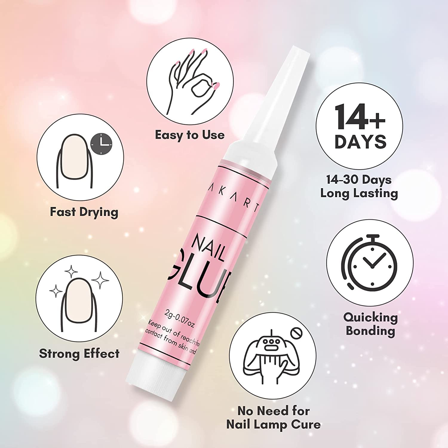 Makartt Pegamento de uñas súper fuerte para uñas acrílicas, uñas a presión, paquete de pegamento extra corto de almendra, 360 puntas de uñas de gel