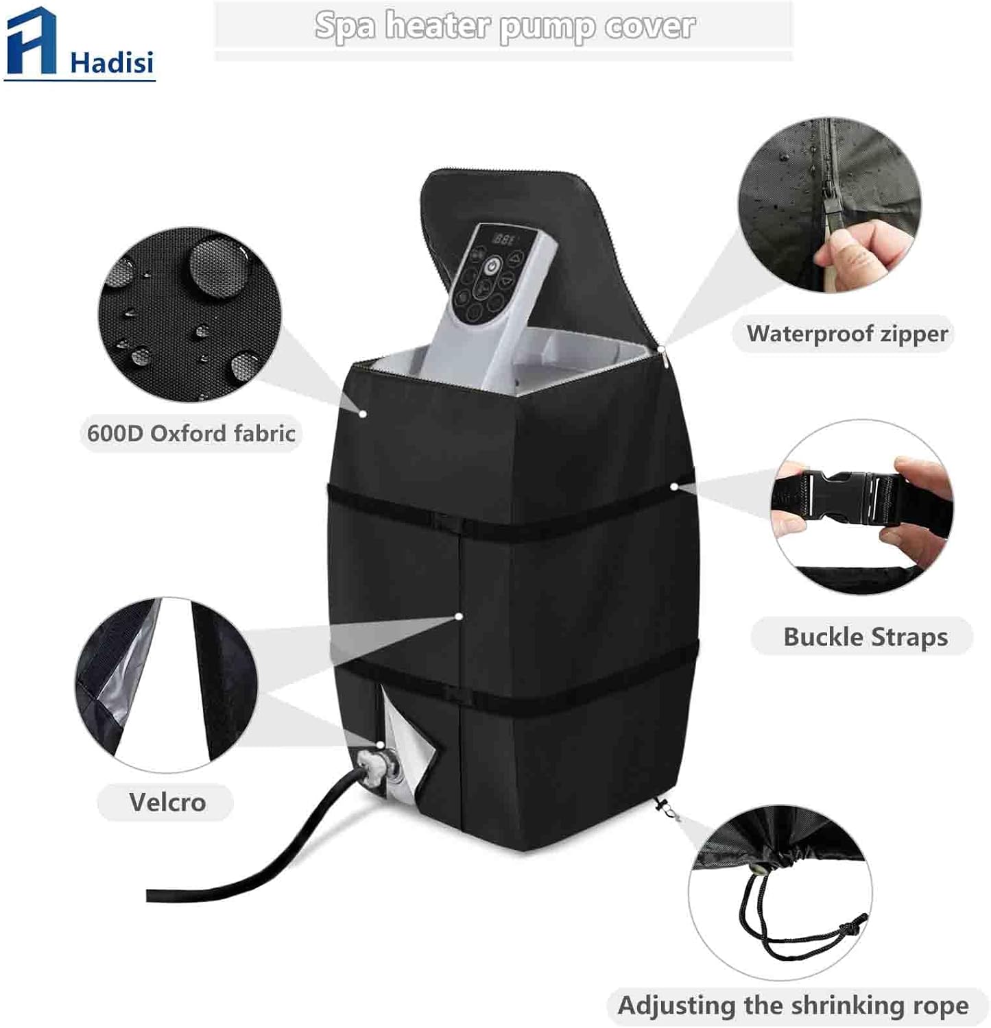 Cubierta de la bomba del calentador de hidromasaje, cubierta impermeable de la bomba aislada para múltiples marcas (negro, cuadrado)