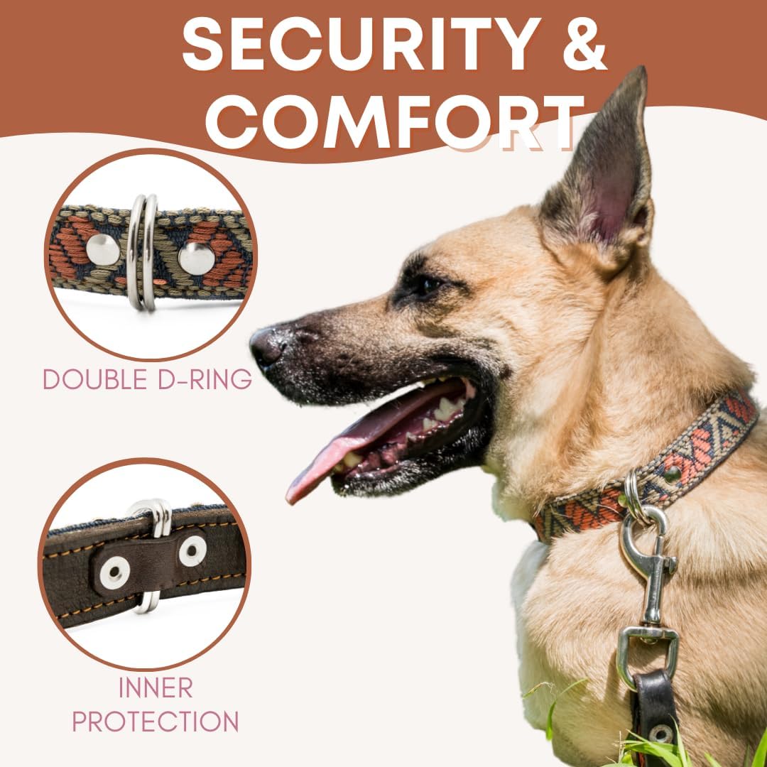 Collar occidental para perros, diseño bordado de cuero para perros pequeños, medianos y grandes, diseño azteca del suroeste para perros machos y