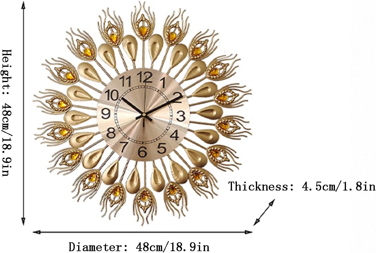 Relojes de pared para decoración de sala de estar, reloj de pared dorado silencioso con pilas, sin tictac, para dormitorio, cocina, retro, pavo