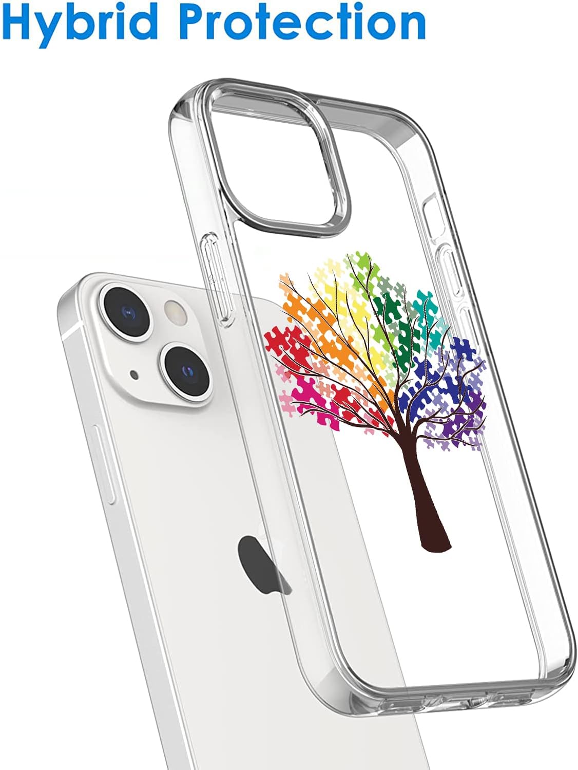 Funda compatible con iPhone 13 Pro Max, diseño transparente de árbol de conciencia sobre el autismo, a prueba de golpes, funda delgada de TPU suave