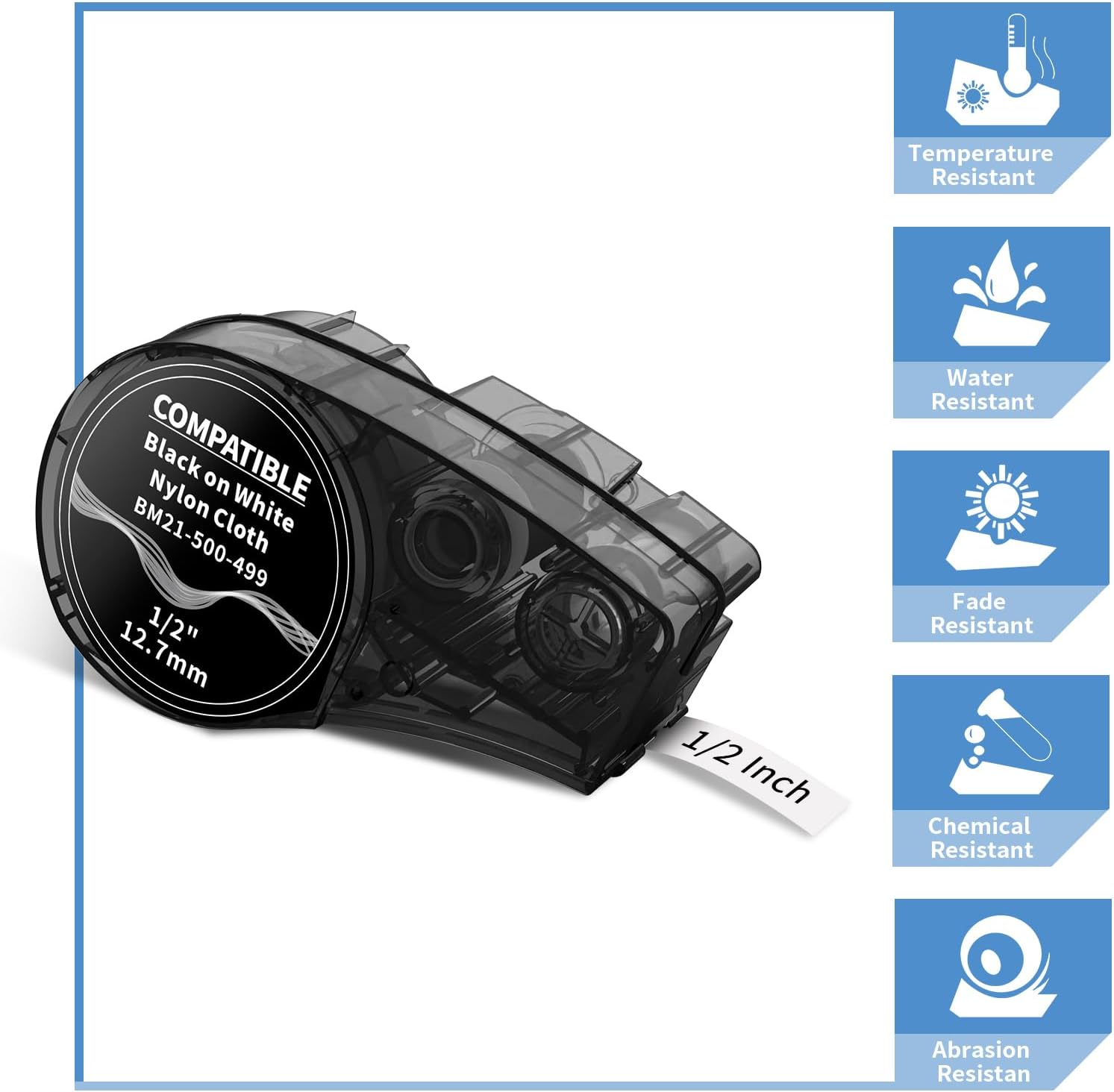 MarkDomain Cinta de etiquetas de nailon compatible M21-500-499 de 12 pulgada de uso múltiple funciona con BMP21-PLUS, BMP21-LAB0, M210, M211,