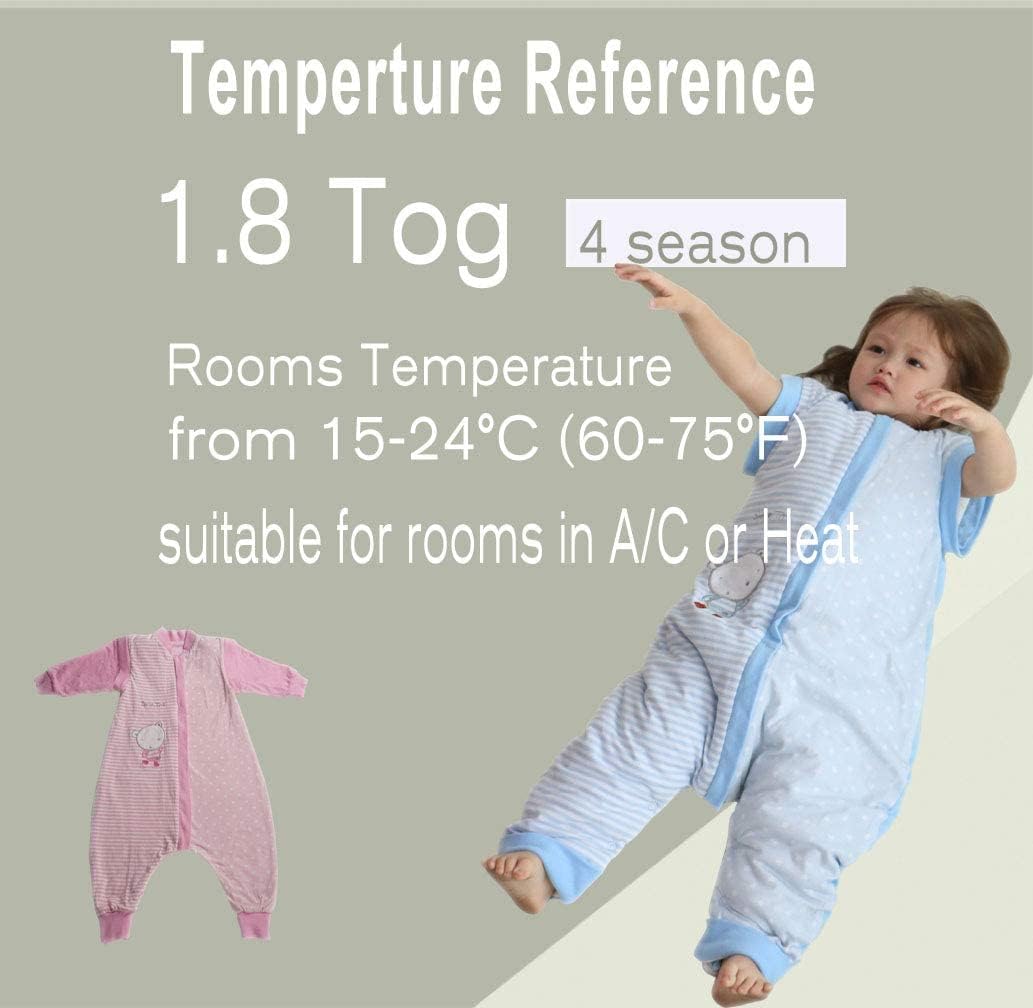 Saco de dormir para niños pequeños con pies, grande (3-7T) de algodón de 1.5 tog de manga larga, saco de dormir para bebé con piernas para caminar,
