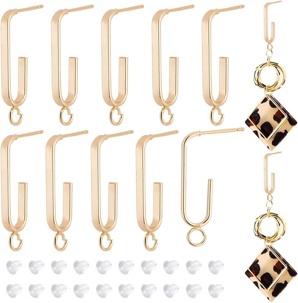 BENECREAT 12 piezas de aretes chapados en oro de 18 quilates, aretes ovalados de latón con bucles verticales y 30 tuercas de plástico para la