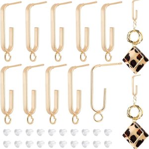 BENECREAT 12 piezas de aretes chapados en oro de 18 quilates, aretes ovalados de latón con bucles verticales y 30 tuercas de plástico para la BENECREAT 12 piezas de aretes chapados en oro de 18 quilates, aretes ovalados de latón con bucles verticales y 30 tuercas de plástico para la