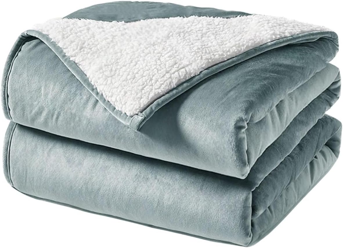 Manta con peso de forro polar Sherpa tamaño Queen de 15 libras para adultos, manta acogedora de doble cara, esponjosa, pesada, transpirable, manta