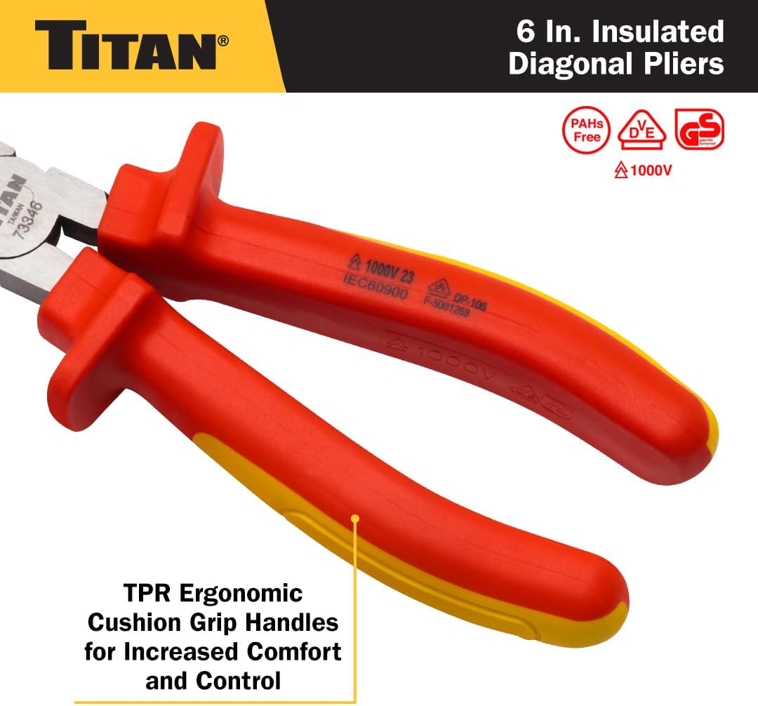 Titan 73346 Alicates diagonales aislados VDE de 6 pulgadas