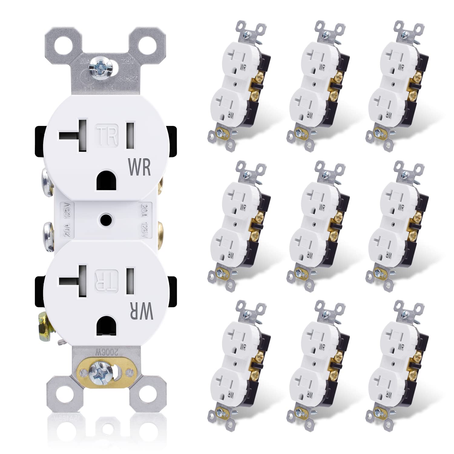 ELEGRP Receptáculo dúplex de 20 amperios y 125 V, toma de corriente eléctrica estándar, resistente a manipulaciones TR y resistente a la intemperie