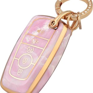 OFFCURVE Funda para llavero de coche compatible con Ford, rosa+llavero OFFCURVE Funda para llavero de coche compatible con Ford, rosa+llavero