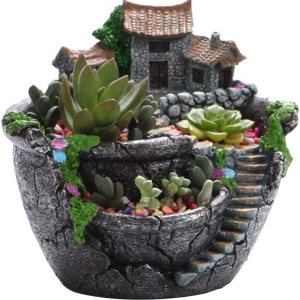 Plantas de jardín creativas maceta suculenta casa de hadas con dulce casa de flores cesta de flores para el hogar, oficina, balcón decoración adornos Plantas de jardín creativas maceta suculenta casa de hadas con dulce casa de flores cesta de flores para el hogar, oficina, balcón decoración adornos