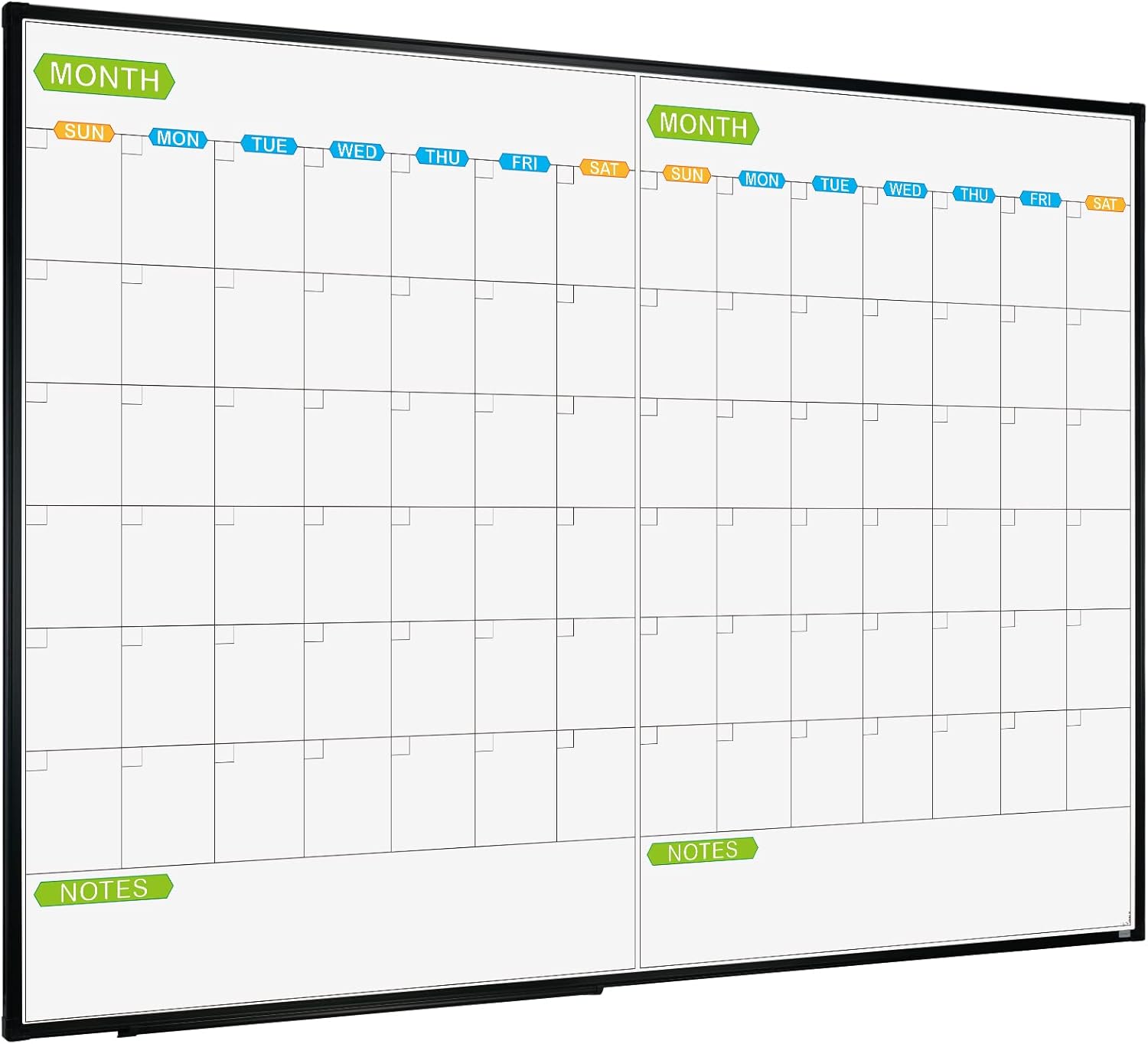 JILoffice Calendario magnético de borrado en seco, pizarra blanca de 2 meses, 48 x 36 pulgadas, marco de aluminio negro, tablero montado en la pared