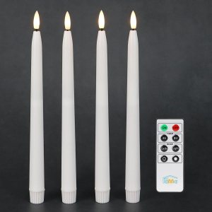 Fanna Velas cónicas sin llama con temporizador, funciona con pilas, velas LED con acabado de cera real, control remoto y pilas incluidas, juego de 4 Fanna Velas cónicas sin llama con temporizador, funciona con pilas, velas LED con acabado de cera real, control remoto y pilas incluidas, juego de 4
