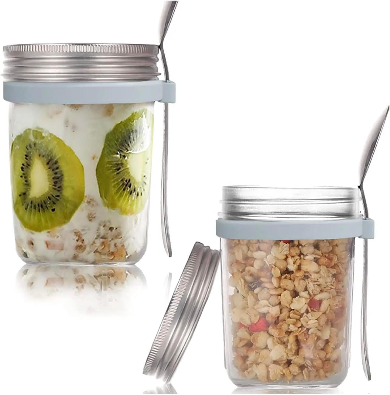 Tarros de avena durante la noche – Recipientes de avena con tapas – Tarros de vidrio para avena nocturna – Juego de 2 tarros con tapas – Tarros