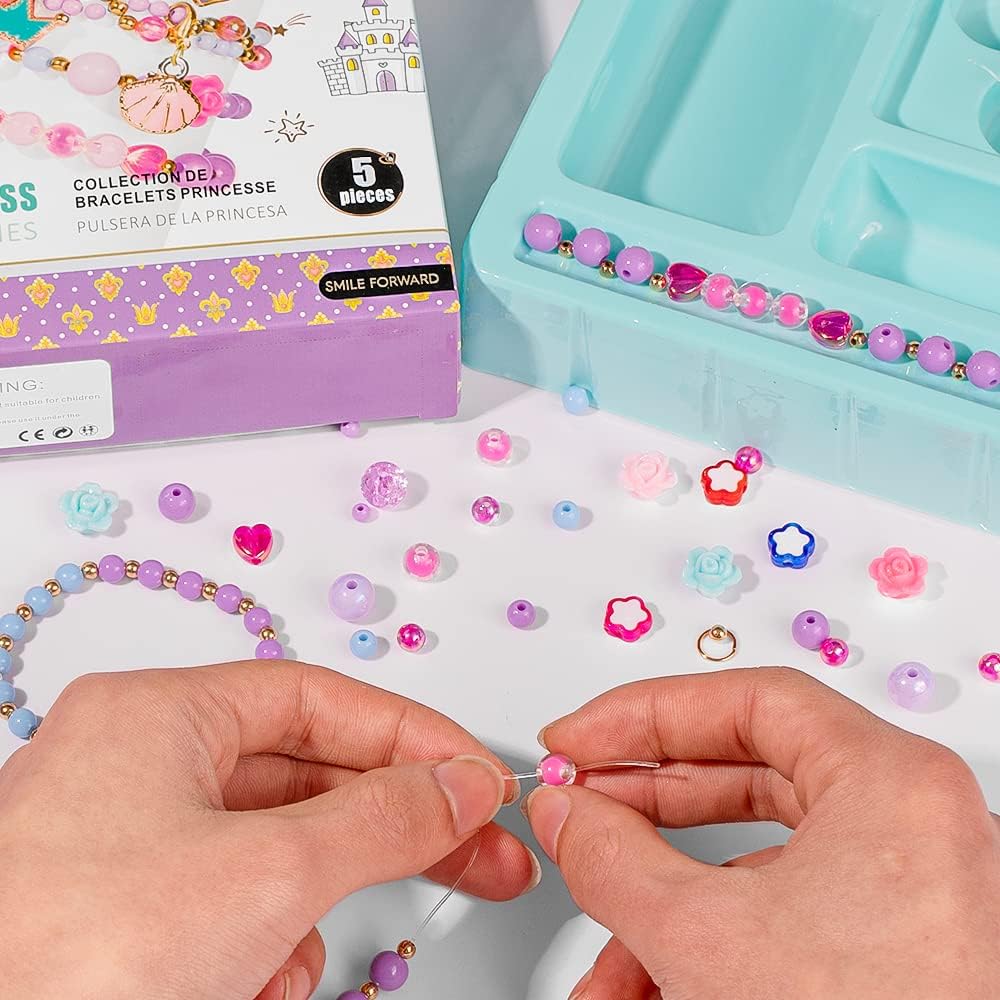 SmileForward – Kit de cuentas para hacer joyas, diseño de flores de fruta, sonrientes, cuentas de arcilla, dijes, pulseras y pulseras para niñas,