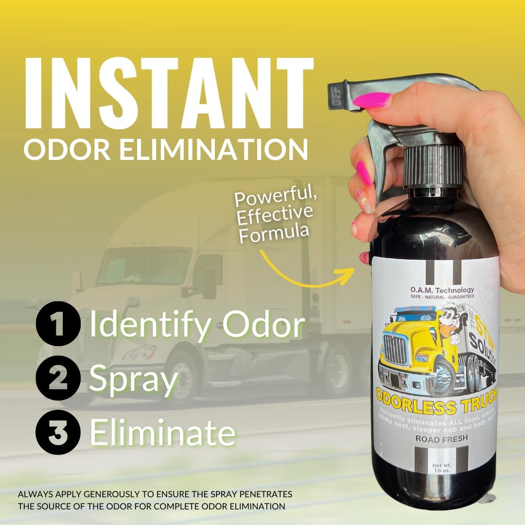Spray eliminador de olores de camionero inodoro para tu semi, cabina y equipo grande. Elimina los olores desagradables de tu asiento del conductor,