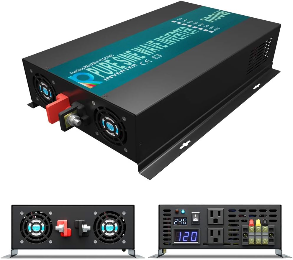 WZRELB Inversor de energía solar confiable de 3000 W fuera de la red Convertidor de voltaje de 24 V CC Pantalla LED de onda sinusoidal pura Dual