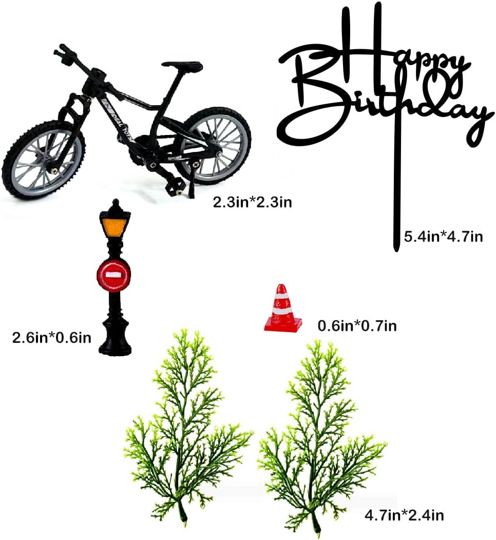 Juego de 6 decoraciones para tartas de bicicleta, con luz de calle, árbol de cono de carretera para bicicleta temática de fiesta de cumpleaños