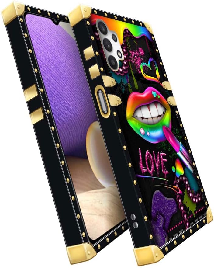 Yuning419 Funda compatible con Samsung Galaxy A32 5G, Lipstick Lips A32 5G para niñas y mujeres, funda cuadrada de lujo de TPU suave a prueba de