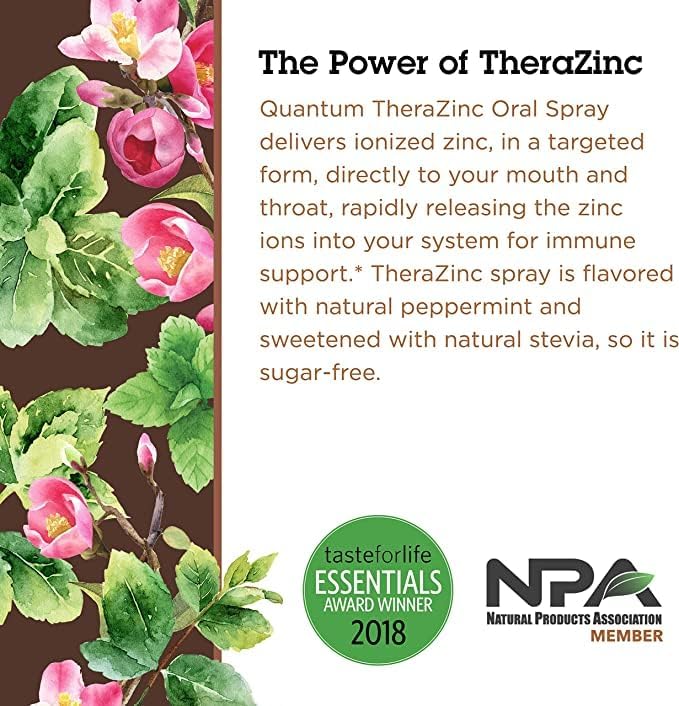 Quantum Health TheraZinc – Spray oral de zinc, soporte inmunológico de zinc para adultos y niños, proporciona alivio de garganta en un spray de zinc