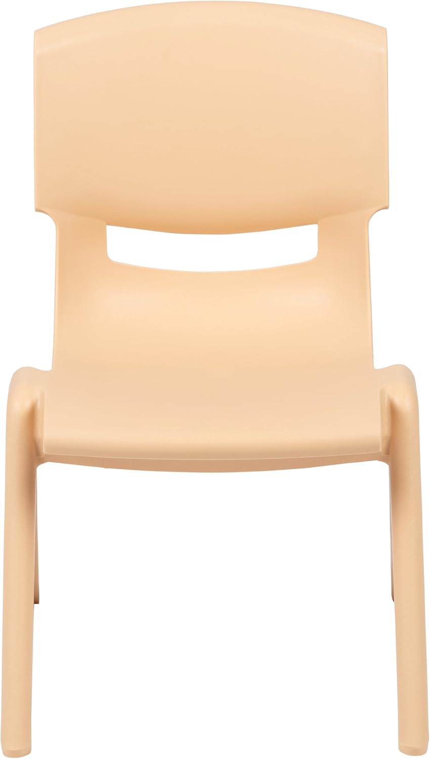 EMMA + OLIVER Paquete de 4 sillas escolares apilables de plástico natural con asiento de 10.5 pulgadas de alto, silla preescolar