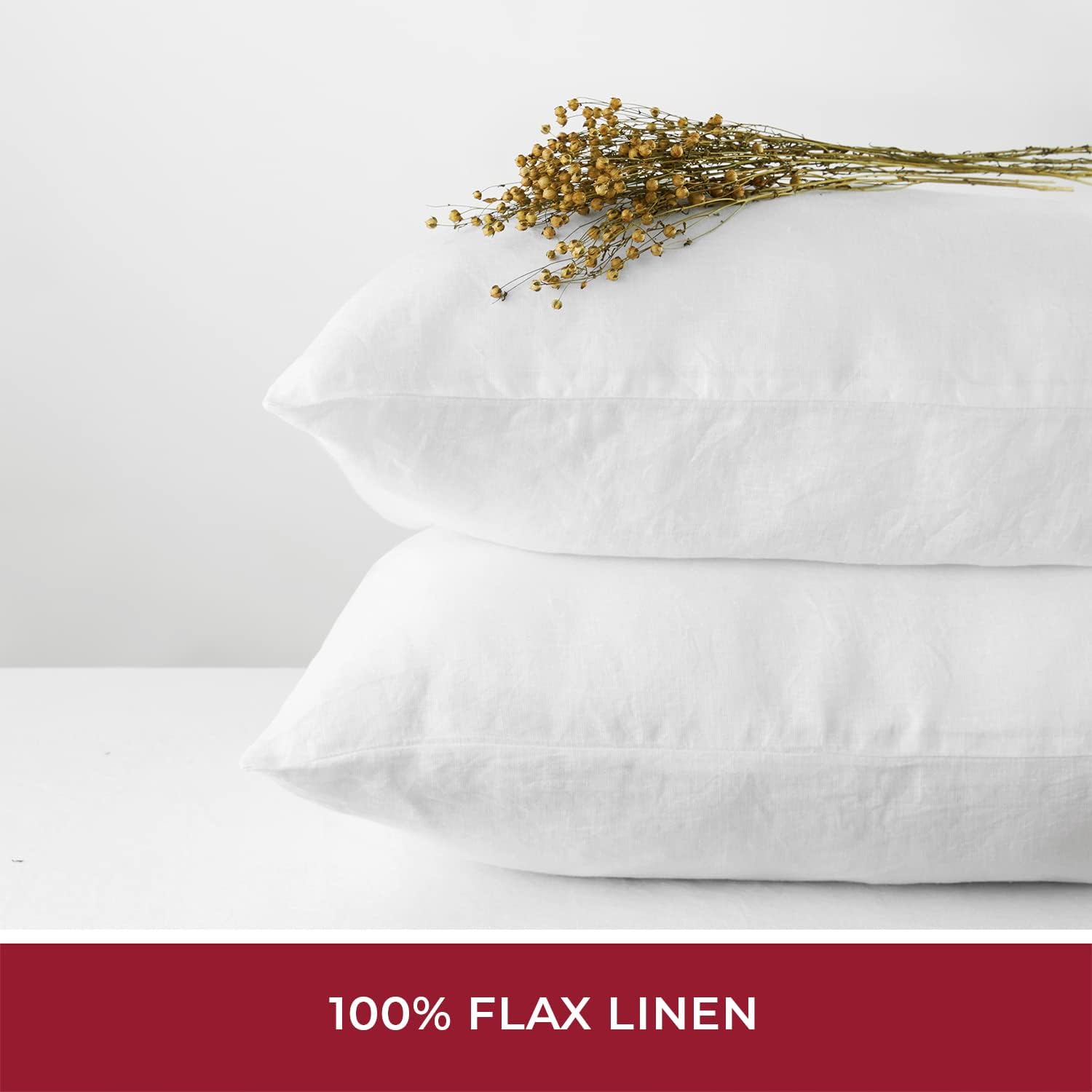 Mellanni Juego de sábanas de lino 100% individual, juego de sábanas de lino blanco, incluye juego de cama plano y ajustable con 1 funda de almohada,