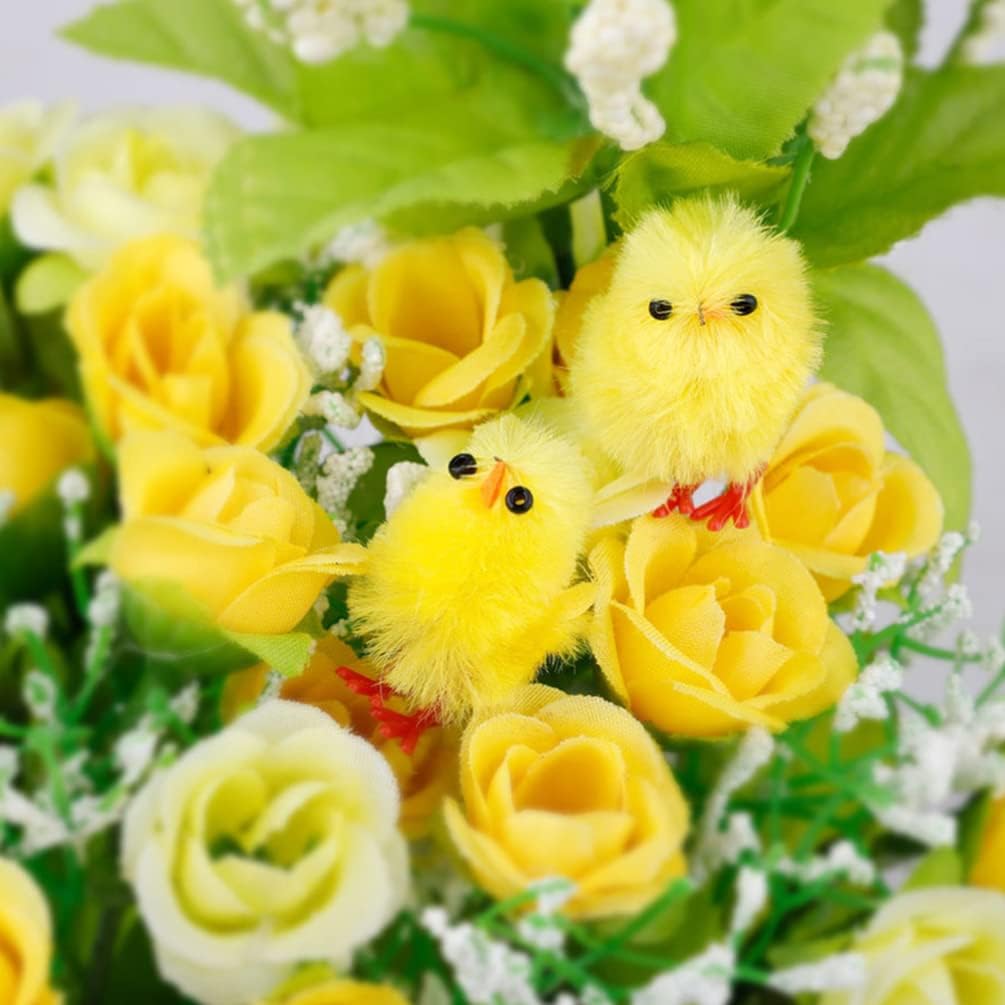 Pollo de peluche de plástico Mini felpa de pollitos de Pascua peludos de pollitos de bebé, figura miniatura de animales de granja, decoración de