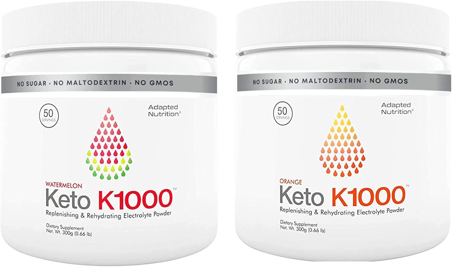 Keto K1000 – Polvo de electrolitos  Mezcla de bebida de suplemento de hidratación  50 porciones  Sandía, sabor a stevia más ligero  Naranja, sabor a