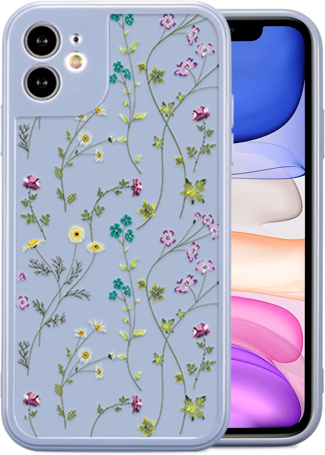 RALEAVO Funda floral para iPhone 11, diseño de ramas de flores, bonita funda para niñas y mujeres, delgada, de silicona suave, a prueba de golpes,