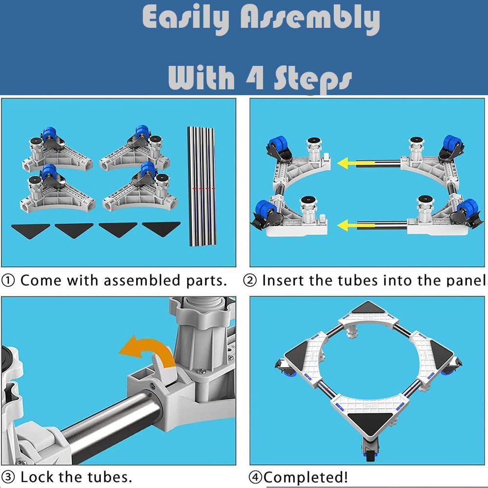 YOKEPO Base móvil para nevera mejorada con 4 ruedas de bloqueo y 4 pies fuertes de 16.5 a 25.6 pies ajustable para muebles para lavadora, secadora,