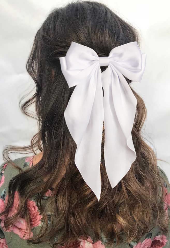 Furling Pompoms Pinzas para el cabello para mujer, pinzas de lazos blancos para el cabello, lazos verdes, pasador de resorte, pinzas de cola larga,
