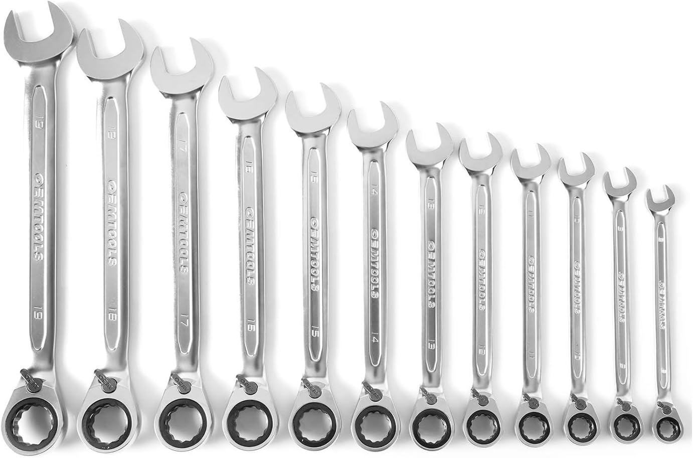 OEMTOOLS 23988 Juego de llaves de trinquete reversibles RingStop de 12 piezas, métricas, juego de llaves combinadas de trinquete métricas de 12