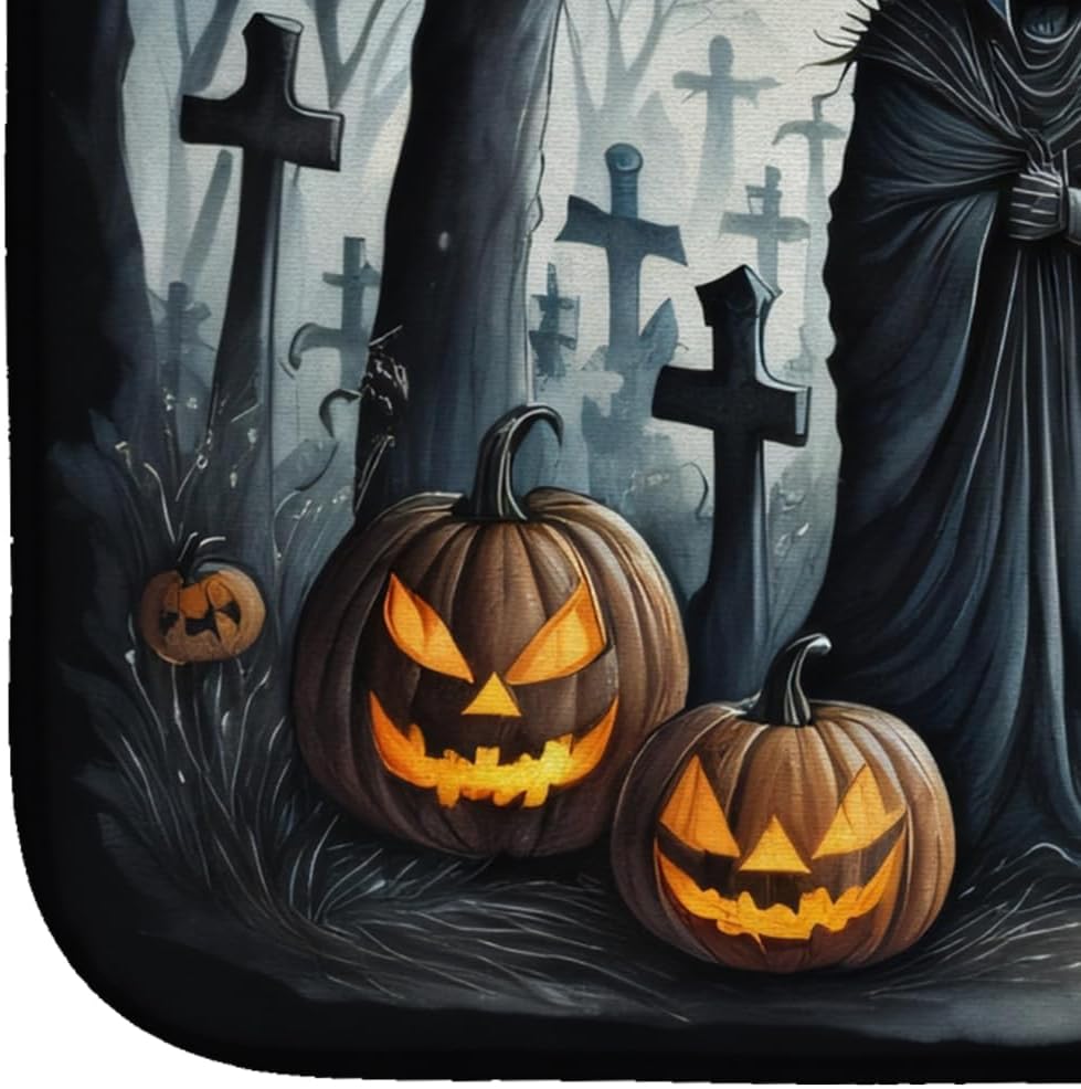 Caroline’s Treasures DAC2276DDM The Grim Reaper Spooky – Tapete de secado de platos de Halloween absorbente para encimera de cocina, tapete