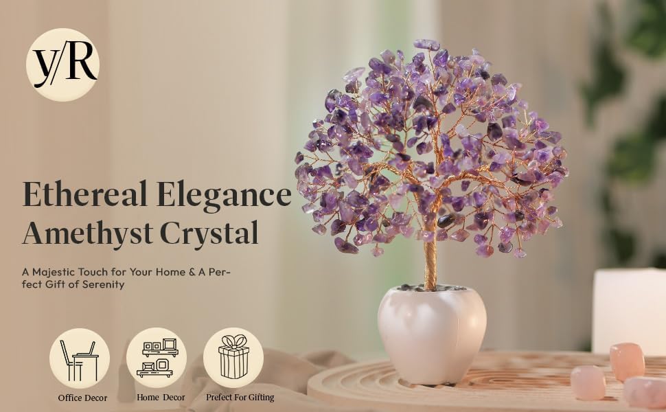 YUVDIPR Árbol de cristal de amatista, cristales espirituales, decoración de meditación, cristales para la suerte, regalos de energía positiva,