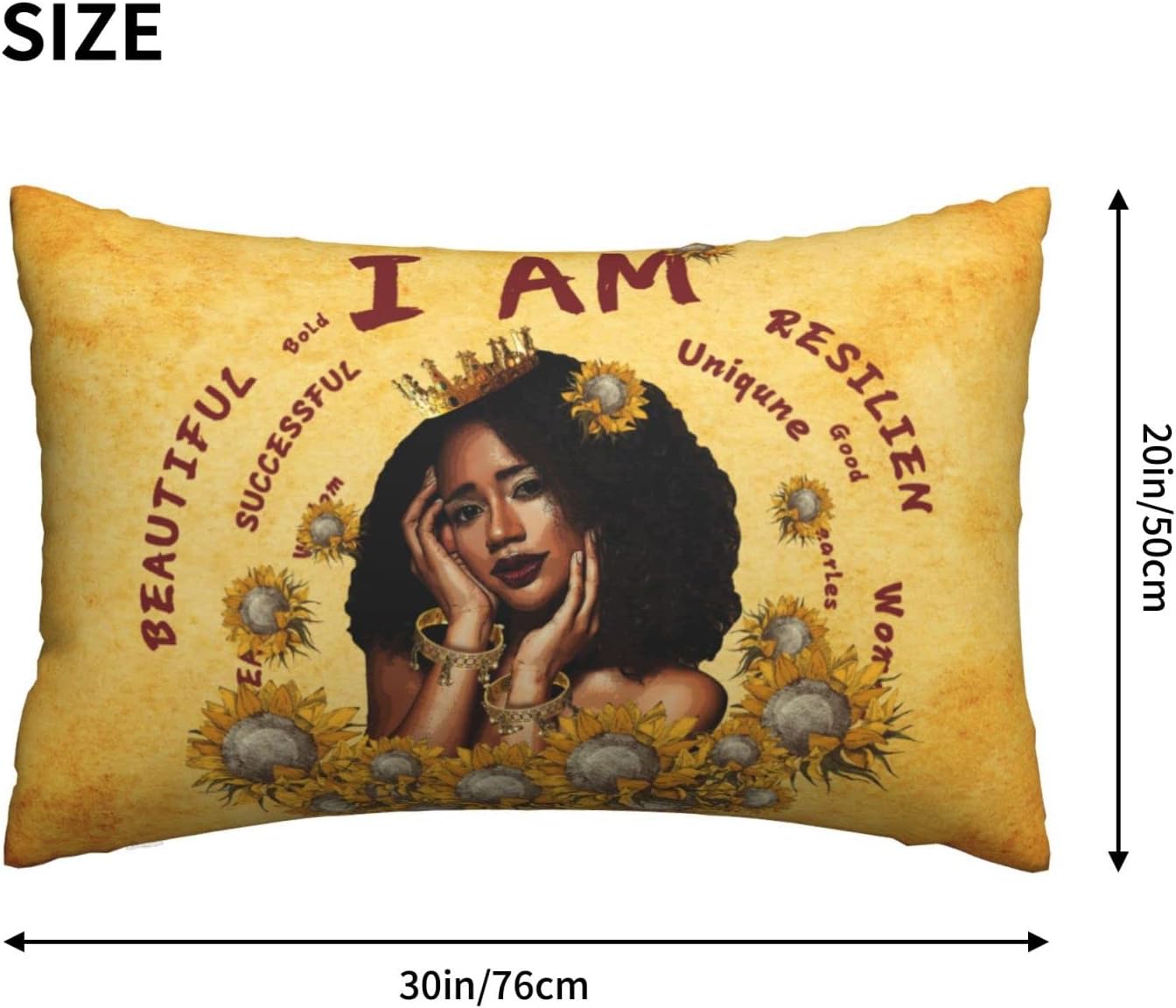 Fundas de almohada para cama de niña africana con cremallera oculta, funda de almohada lumbar, tamaño Queen estándar de 20 x 30 pulgadas para