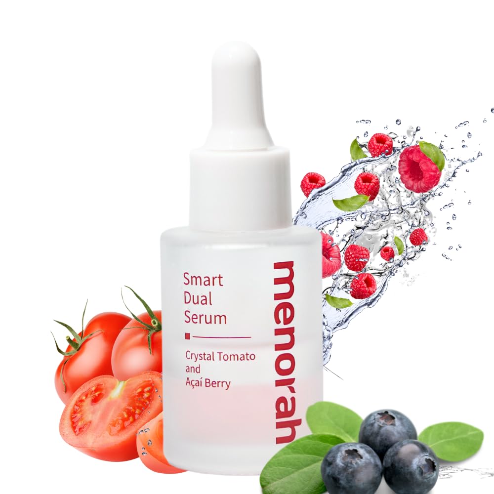 menorah skincare – Smart Dual Serum – con tomate de cristal y bayas de acai, suero para cara, antienvejecimiento, piel brillante, suero con infusión