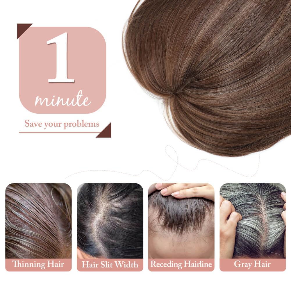 Molefi Toppers para el cabello para mujer, para adelgazar el cabello o la pérdida de cabello, 7 x 7 pulgadas, cortadores de pelo corto con cubierta