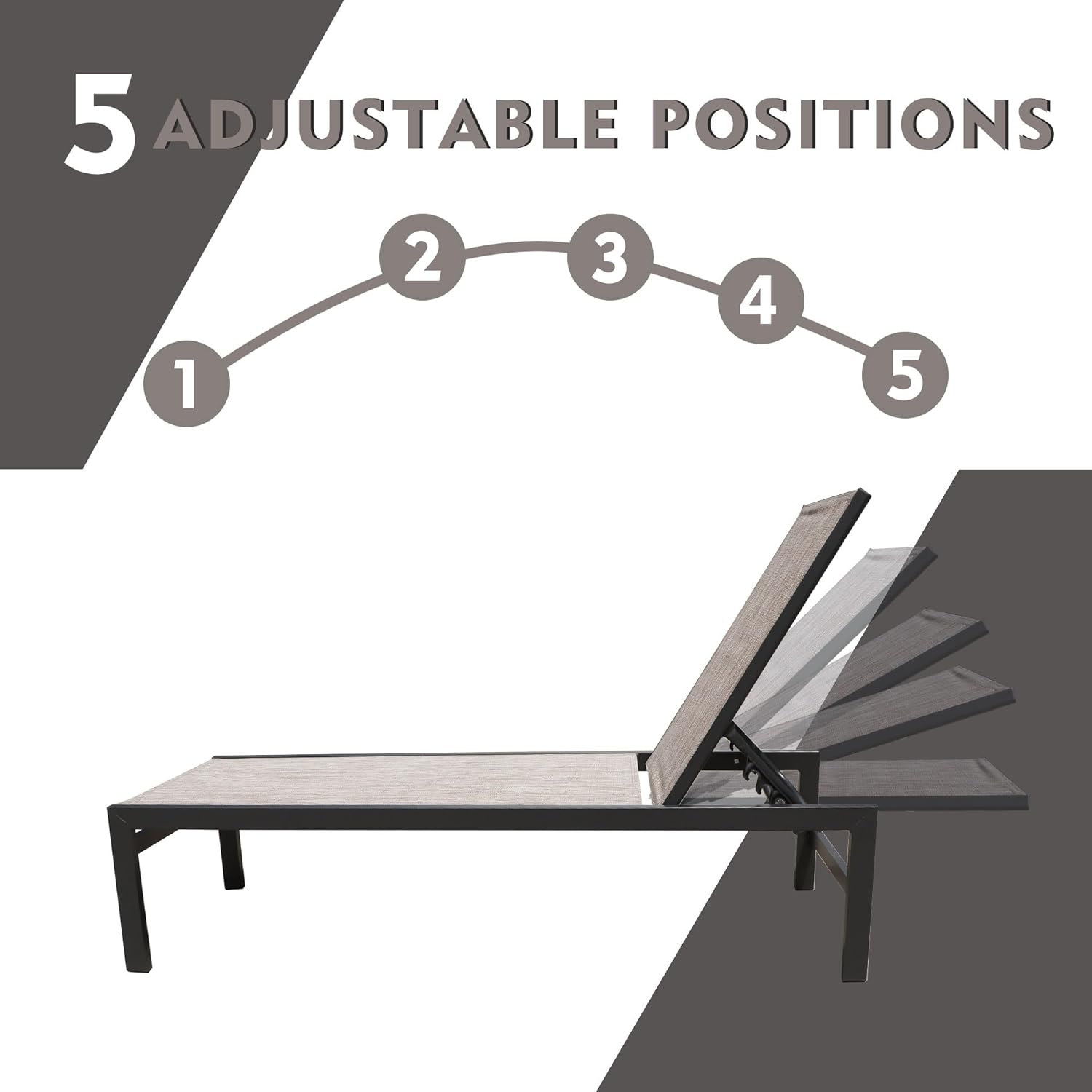 Kozyard Chaise Lounge al aire libre, juego de 1 tumbona de aluminio para exteriores, tumbona plana para piscinas, patio y descanso al aire libre –