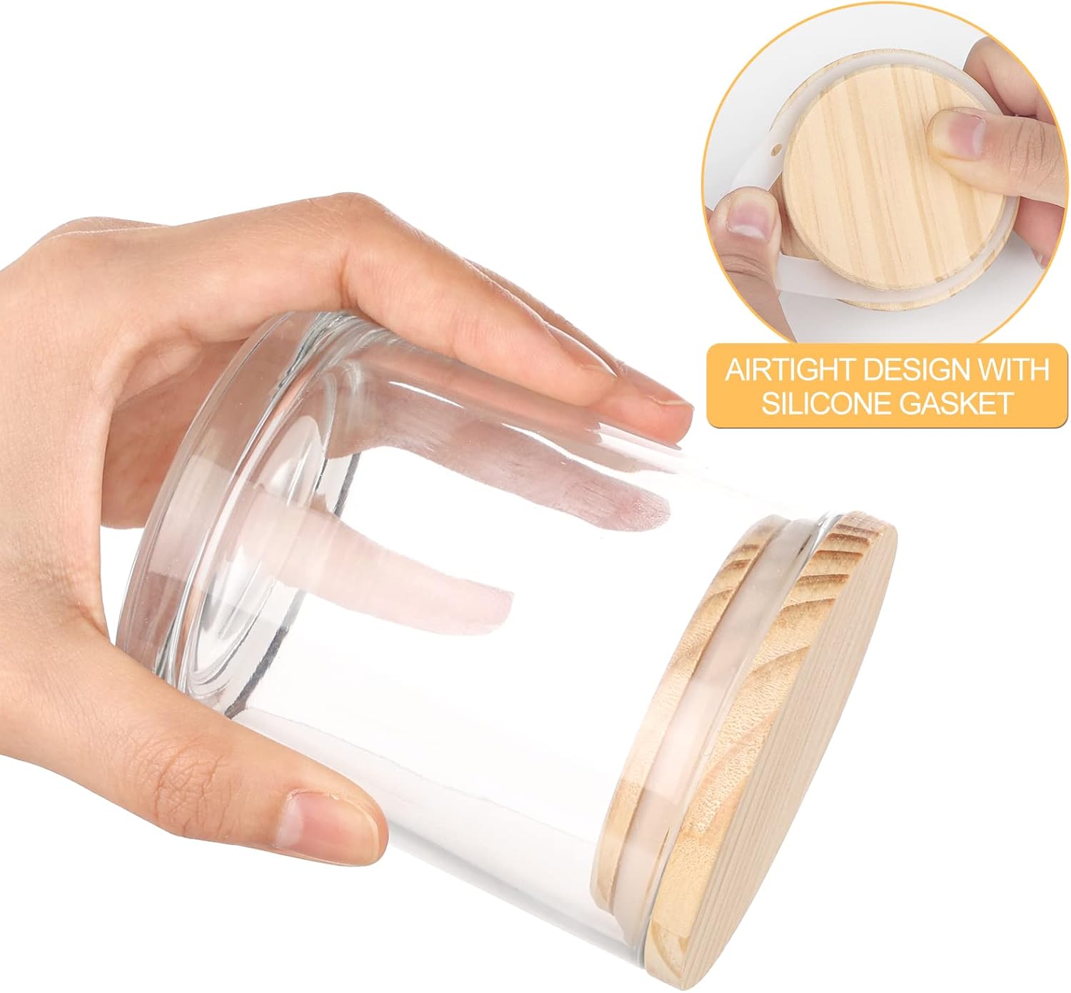 SHOWIN Tarros gruesos para hacer velas, 20 unidades, tarros de vidrio vacíos transparentes de 7 onzas con tapas de madera, tarros de especias,