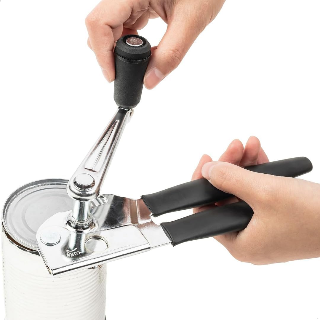 T1W Abrelatas comercial con manivela, abrelatas resistente, mango acolchado ergonómico, abrelatas manual